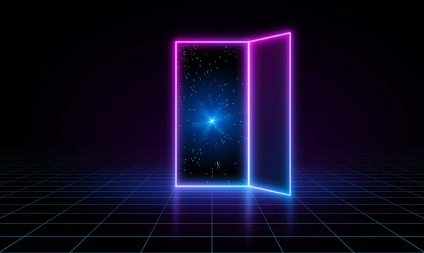 Open Door Digital Vector Illustration Blue Background Futuristic Science Fiction — Stock vektor