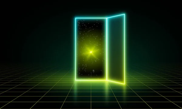 Open Door Digital Vector Illustration Blue Background Futuristic Science Fiction — Stockový vektor