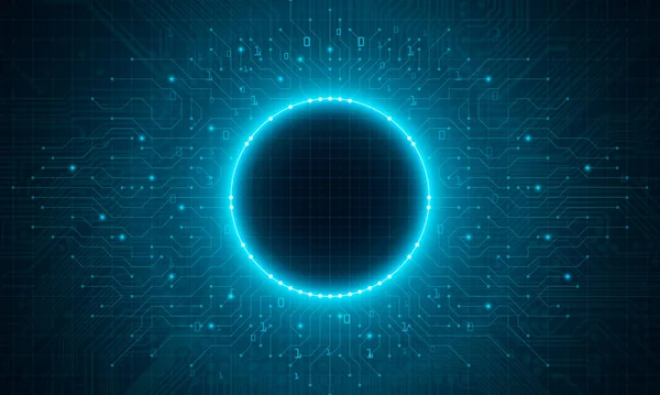 Digital Krets Cirkel Bakgrund Bild Elektrisk Krets Mörkblå Bakgrund Högteknologiska — Stock vektor