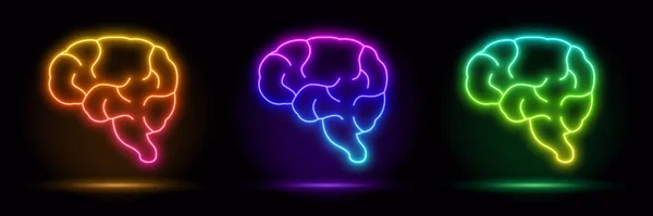 Рендеринг Синяя Неоновая Рамка Мозга Пустое Пространство Ультрафиолетовый Свет Ретро — стоковый вектор