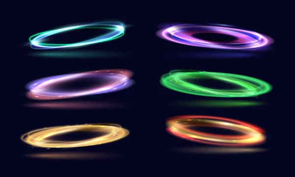 Glow Neoncirkel Blå Glödande Ring Golvet Abstrakt Högteknologisk Bakgrund För — Stock vektor