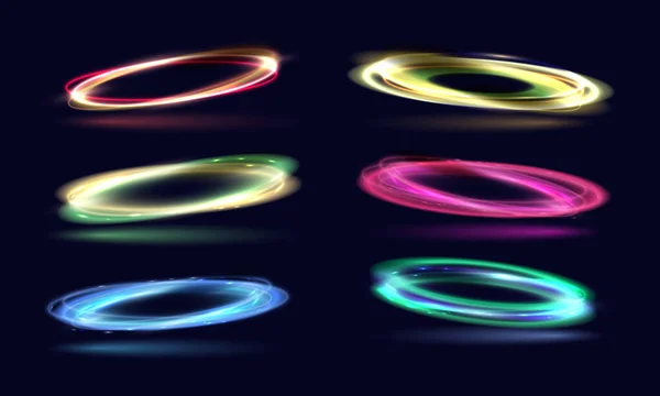 Glow Neon Cirkel Blauwe Gloeiende Ring Vloer Abstract Tech Achtergrond — Stockvector