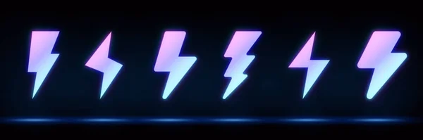 Icona Flash Neon Segno Luminoso Neon Fulmine Bullone Scarica Elettrica — Vettoriale Stock