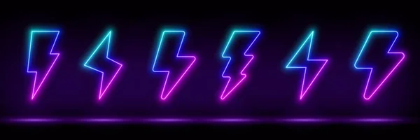 Neon Lightning Flash Icon Glowing Neon Thunder Bolt Sign Electrical — Stock Vector