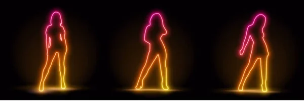 Vector Neon Girl Dance Frame Kobiecy Kształt Pusta Przestrzeń Ultrafioletowe — Wektor stockowy