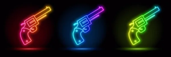 Рендеринг Синяя Неоновая Рама Форма Пистолета Пустое Пространство Ультрафиолетовый Свет — стоковый вектор