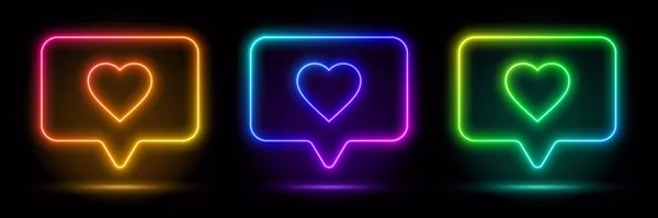 Ikone Aus Neonherz Leuchtende Leuchtreklame Mit Botschaftsblase Leuchtenden Farben Benachrichtigung — Stockvektor