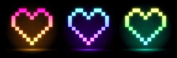 Render Pixel Herzrahmen Herzform Leerraum Licht 80Er Retro Stil Modenschau — Stockvektor