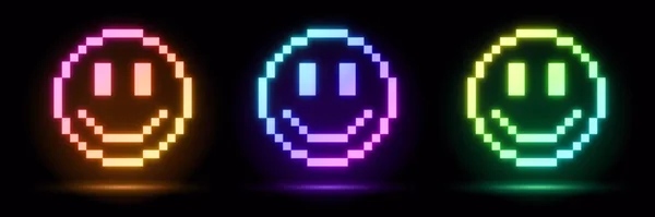 Render Pixel Smile Emoji Frame Boombox Shape Empty Space Ultraviolet — Stock Vector