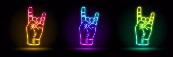 Render Neon Sign Horns Frame Hand Shape Empty Space Ultraviolet — Stock Vector