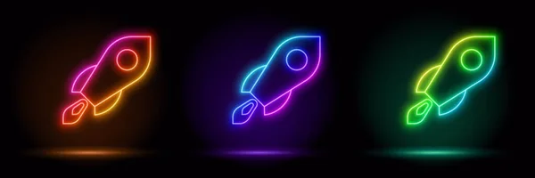 Neon Raket Icoon Gloeiend Neon Ruimtevaartuig Teken Ruimteschip Vlucht Levendige — Stockvector
