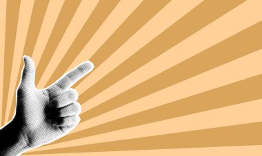 Kolaj elleri ve grunge elementleri. Pankart, grafik, poster, illüstrasyon için yarım tonluk misafir. Vector set of ok, stop avuç içi, başparmak yukarı, yumruk, çapraz parmak, işaret parmağı. Şeffaf arkaplanda doku ögeleri.