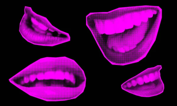 Punk Y2K Collage Elementen Lippen Halftoon Behandeling Retro Magazineknipsels Mond — Stockvector