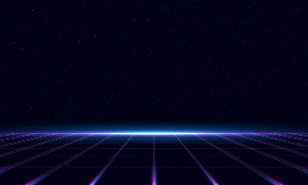 Synthwave Vaporwave Retrowave Cyber Hintergrund Mit Kopierraum Lasergitter Sternenhimmel Blau — Stockvektor