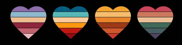 Vintage Striped Hearts Poster Banner Samples Retro Colors Aus Den — Stockvektor