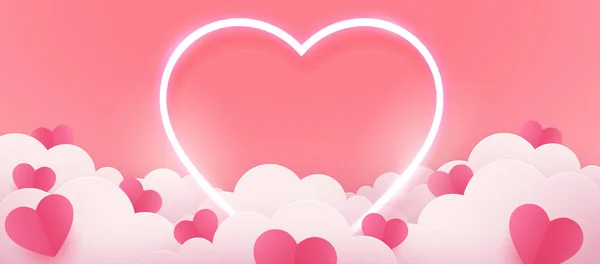 Счастливый День Валентина Плакат Ваучер Красивая Бумага Режет Белые Облака — стоковый вектор
