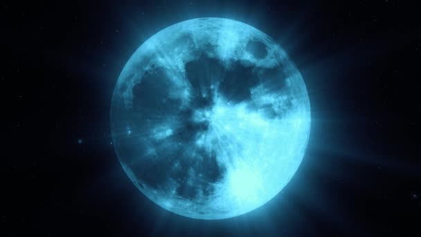 Volle Nieuwe Maan Fases Een Sterrenachtergrond Met Heldere Neon Stralen — Stockvideo