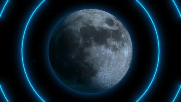 Fáze Úplňku Nového Měsíce Hvězdném Pozadí Jasnými Neonovými Kruhy Rádiovými — Stock video