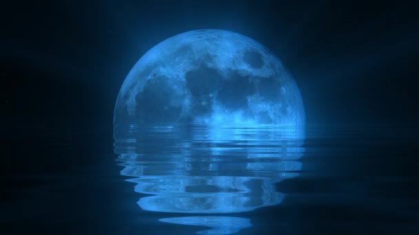 Volle Nieuwe Maan Fasen Een Sterrenhemel Watergolven Heldere Neon Stralen — Stockvideo
