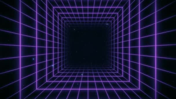 Universe Retro Futuristic Sfondo Anni Illustrazione Rete Wireframe Sintetica Tunnel — Video Stock
