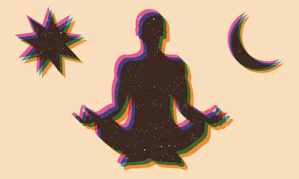 Yoga Man Lotus Pose Riso Print Effect Graphic Element Flyer — Stock Vector