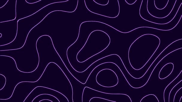 摘要动画轮廓地形图 在黑色背景上移动的波浪 4K循环动画 无缝线环状地形图 紫色线液态熔融运动 — 图库视频影像