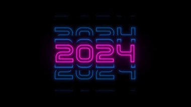2024 Metin Tasarımı. 2024 Sosyal Medya Postası, Tebrik Kartı, Banner, Poster, Retro Metin Efekti, seksenlerin klasik stili, siber punk stili yeni yıl