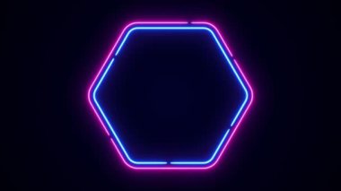 Mavi-pembe neon altı kenarlı çerçeve şekli, boş alan, ultraviyole ışık, 80 'lerin retro tarzı, moda gösterisi sahnesi, soyut arka plan, aydınlatma çerçeve tasarımı. Soyut kozmik enerji