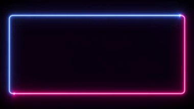 Mavi-pembe neon kare çerçeve animasyonu, dikdörtgen şekli, boş alan, ultraviyole ışık, 80 'lerin retro tarzı, moda gösterisi sahnesi, soyut arka plan, aydınlatma çerçeve tasarımı. Soyut kozmik patlama