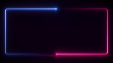 Mavi-pembe neon kare çerçeve animasyonu, dikdörtgen şekli, boş alan, ultraviyole ışık, 80 'lerin retro tarzı, moda gösterisi sahnesi, soyut arka plan, aydınlatma çerçeve tasarımı. Soyut kozmik enerji