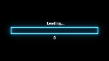 Canlı Neon Yükleme Çubuğu% 0-100 Aktarım İndirme Yükleme Ekranı pixelated ilerleme animasyonunu indiriyor. Neon yükleme çubuğu siber punk biçimi