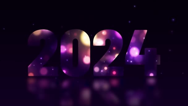 Szczęśliwego Nowego Roku 2024 Neonowe Światło Jasno Świecące Fajerwerki 2024 — Wideo stockowe
