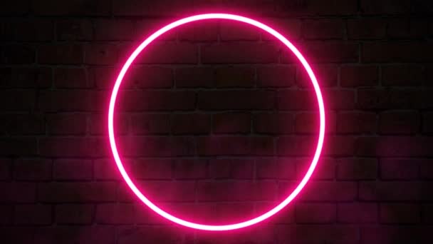 Warna Merah Bingkai Neon Bulat Pada Latar Belakang Dinding Bata — Stok Video