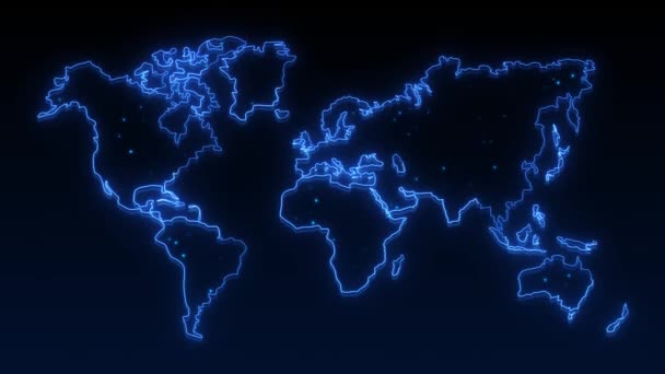 Digital Technology World Map Animation Glowing Connections Global Blue World — Stock Video