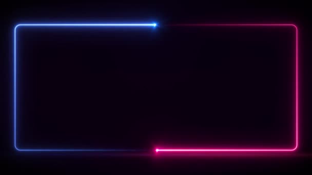 Animation Blå Rosa Neon Fyrkantig Ram Rektangel Form Tomt Utrymme — Stockvideo