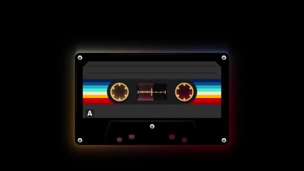 Retro Musiccasette Com Cores Retro Estilo Oitenta Fita Cassete Arte — Vídeo de Stock