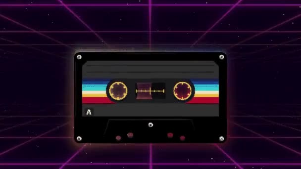 Musiccasette Retro Con Colores Retro Estilo Ochenta Cinta Cassette Arte — Vídeo de stock