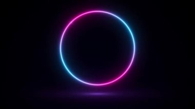 Mavi-pembe neon yuvarlak çerçeve, daire, halka şekli, boş alan, ultraviyole ışık, 80 'lerin retro tarzı, moda gösterisi sahnesi, soyut arkaplan, aydınlatma çerçeve tasarımı. Soyut kozmik enerji