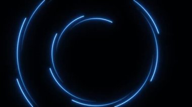 Animasyon neon parlayan daire çerçevesi. Renkli lazer 4K döngüsü videosu. Siyaha izole edilmiş geleceksel ışık efekti. Kulüp, şov, müzik videosu, sunum için kıvrımlı tasarım arka planı.