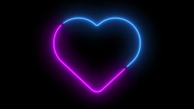 Animasyon neon parıldayan kalp çerçevesi. Renkli lazer 4K herat simgesini göster. Siyaha izole edilmiş geleceksel ışık efekti. Kulüp, şov, müzik videosu, parlaklık parçacıkları ile sunum için VJ arkaplanı