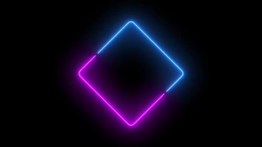 Canlandırılmış neon ışıklı çerçeve arka planı. Renkli lazer gösterimi kusursuz döngü. Siyaha izole edilmiş geleceksel ışık efekti. Kulüp, şov, müzik videosu, parlaklık parçacıkları ile sunum için VJ arkaplanı