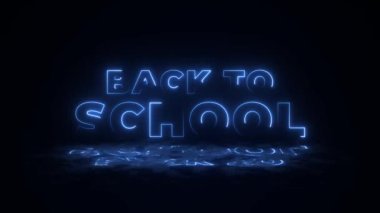 Okula geri dönmek neon ışıklar animasyonu bir sonraki eğitim ya da Businnes konsepti reklamını teşvik eder. Eğitimi teşvik etmek için, sosyal ağınızda iş yapmak için. Islak zeminde yansıması olan neon ışığı.