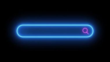 Kusursuz Döngüsüz Büyüteç Arama Çubuğu Neon Işıklı İşaret Sembolü. Tarayıcıda reklam veya slogan için arama çubuğu konsepti. Parlak parlak neon serach bar siber punk tarzı