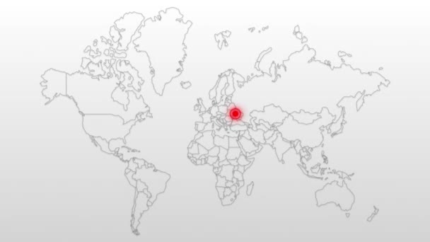 Minimale Stijl Wereld Kaart Animatie Gloeiende Hete Punten Global White — Stockvideo