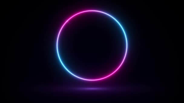 Animation Blå Rosa Neon Rund Ram Cirkel Ringform Tomt Utrymme — Stockvideo