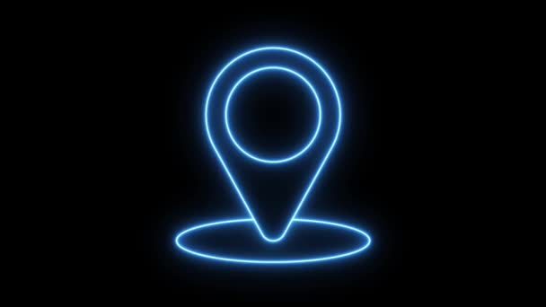 Τοποθεσία Icon Νέον Φως Λαμπερό Μπλε Φωτεινό Σύμβολο Καρτούν Λαμπερό — Αρχείο Βίντεο
