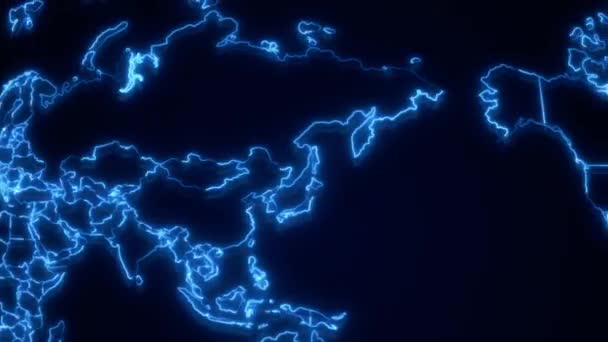 Digital Teknik Världskarta Animation Glödande Anslutningar Den Globala Blå Världskartan — Stockvideo