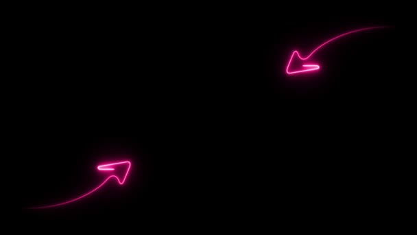 Gloeiende Neon Pijlen Richting Animatie Zwarte Achtergrond Neon Pijlen Knipperen — Stockvideo