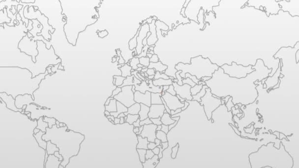 Minimal Stil Världskarta Animation Glödande Heta Punkter Global Vit Svart — Stockvideo