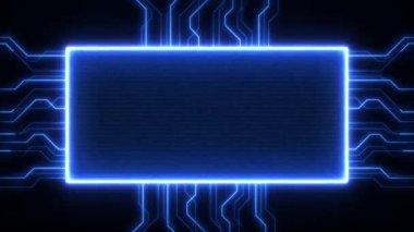 Devre tahtasında ve işlemci döngüsünde dijital veri hareket ediyor. Bilgisayar işleme ve düzenleme verileri. Soyut yüksek teknoloji yapay zeka (AI), veri, HUD, UI, GUI fütürist kullanıcı arayüzü